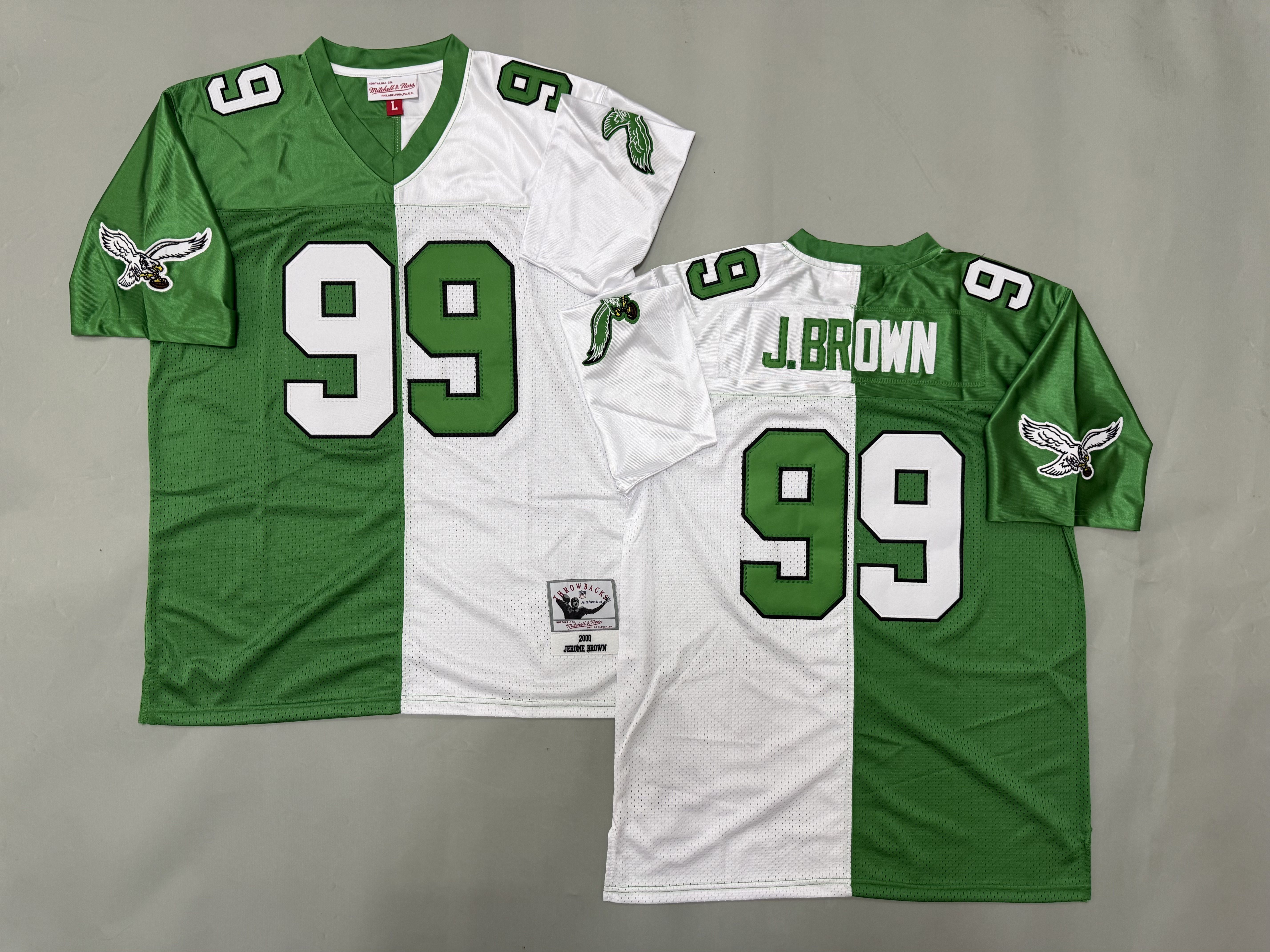 Men 2026 Philadelphia Eagles #99 J.Brown green white Throwback Limited NFL Jersey style 01->youth nfl jersey->Youth Jersey